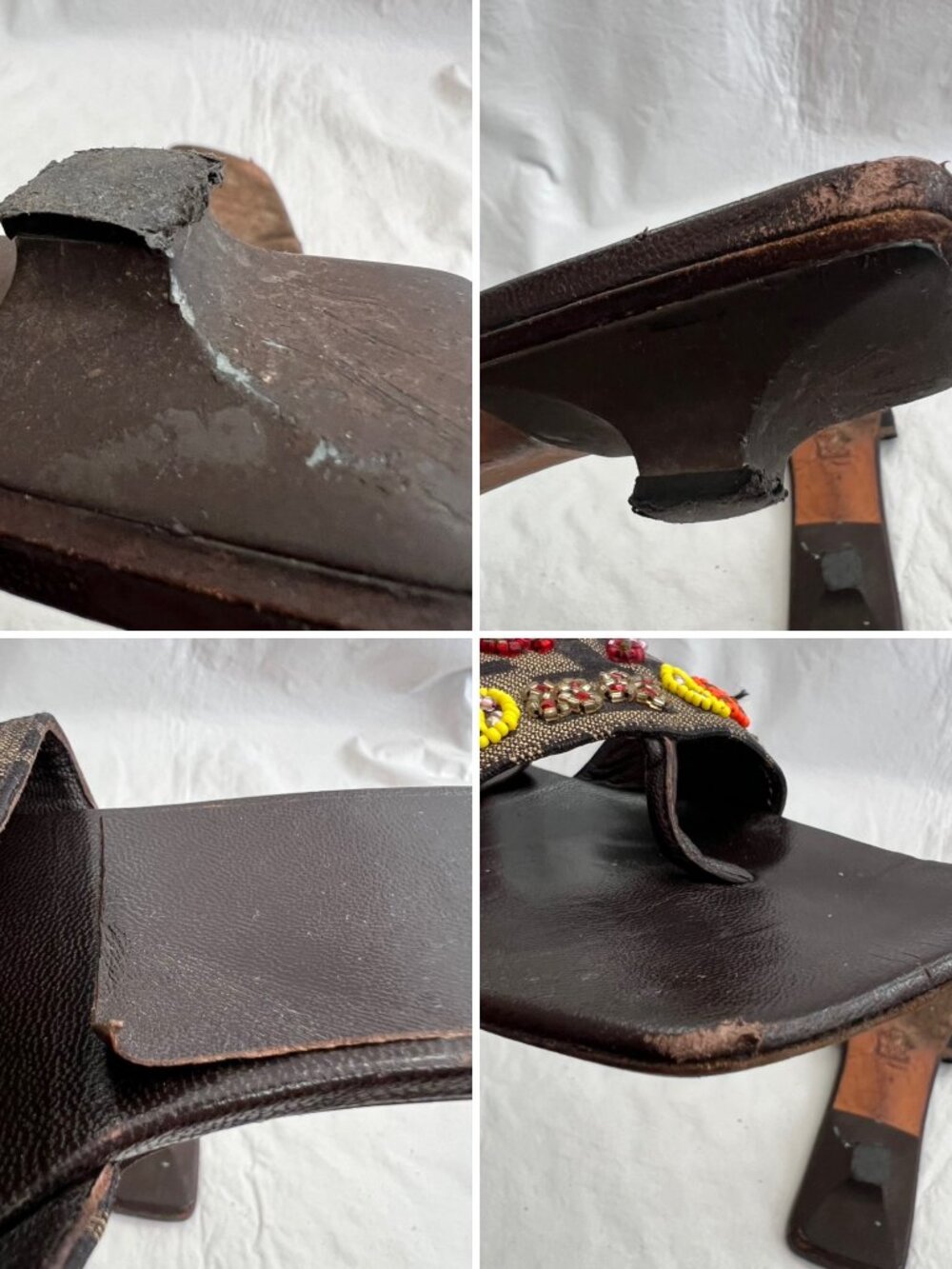 Vintage Fendi sandals kitten heel 7 brown leather fruit beaded zucca jacquard - Picture 9 of 12